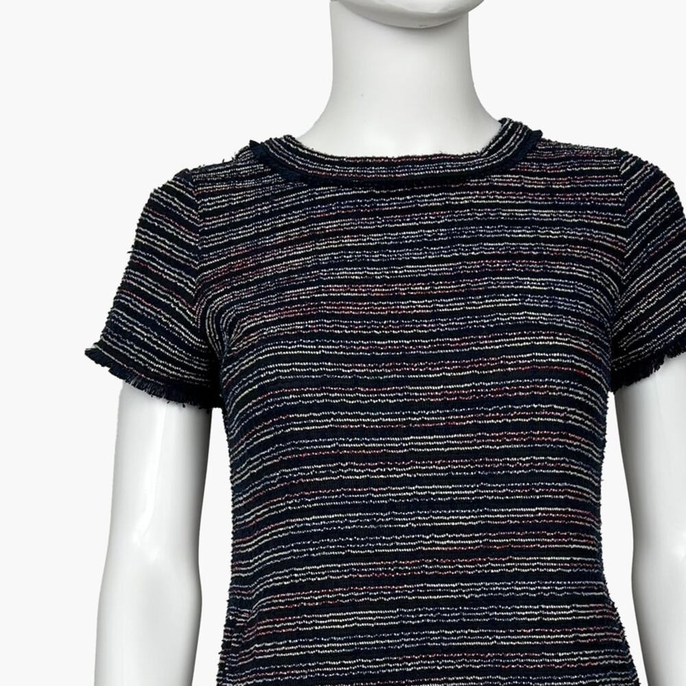 LOFT Women's Navy Blue/Rainbow Striped Tweed Shift Dress (Multi-Color | Size OP) - Picture 2 of 5